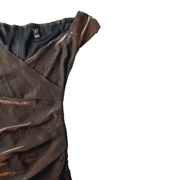 Windsor Bronze / Copper Shiny Midi Dress with Slit in Size Small - Picture 4 of 8